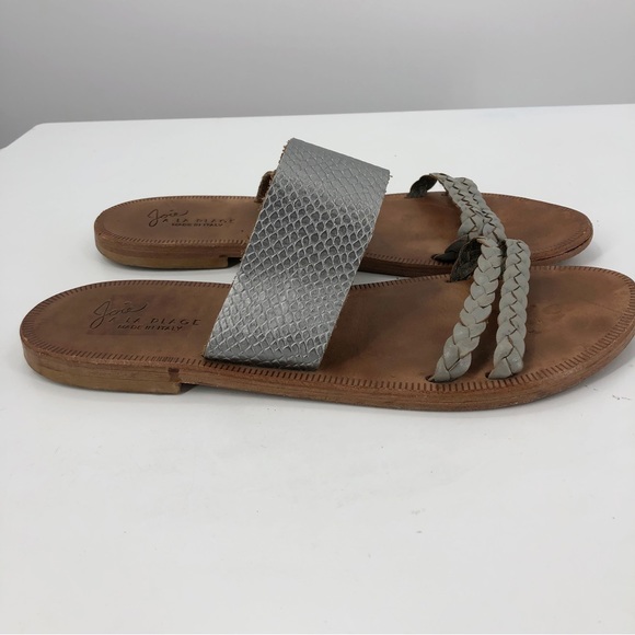 Joie A La Plage Metallic Silver Flat Sandals Womens 41 Straps - Picture 4 of 9